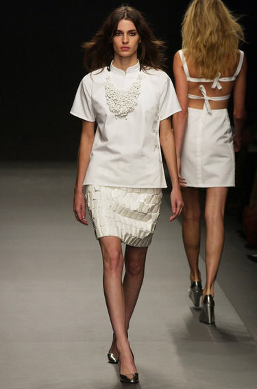 2003 Runway Documented Prada White Beaded Bib Necklace