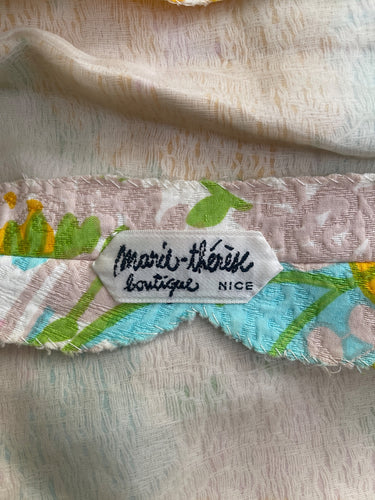 1970s Mary Therese Couture Pastel Textured Brocade Maxi Dress