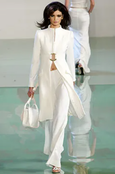2003 Valentino Runway Documented Cream Coat and Skirt Suit