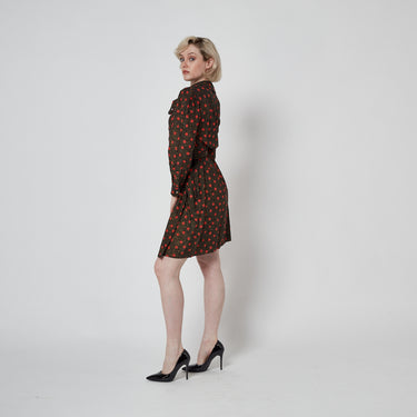 1980s Yves Saint Laurent Black Red and Gold Print Dress