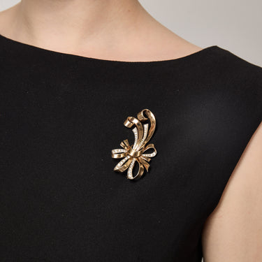 1940s Marcel Boucher Gold-Plated Sterling and Rhinestone Bow Brooch