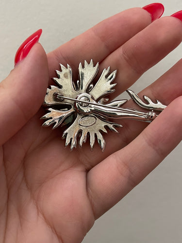 1950s Mitchel Maer for Christian Dior Silver Rhinestone Flower Brooch
