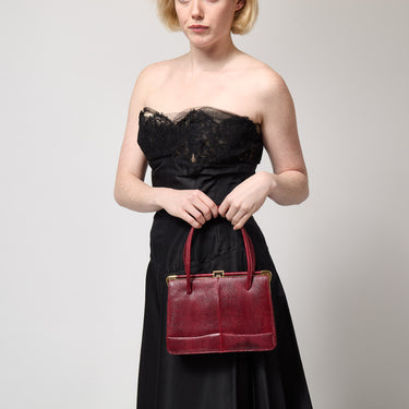 1960s Marquessa Red Lizard Leather Top Handle Bag