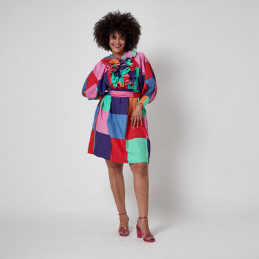 1970s Fenno Sport Rainbow Cotton Patchwork Dress