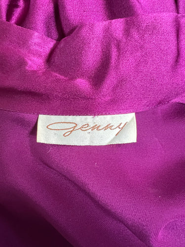 1990s Genny Purple Satin Jumpsuit with Silver Embroidery