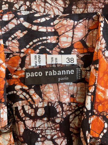 1970s Paco Rabanne Brown and Orange Boutique Print Shirt