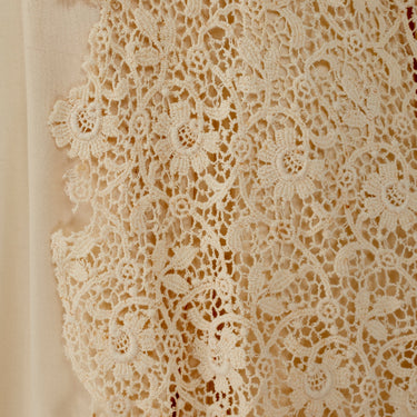 1900s Cream Silk and Tulle Wedding Dress with Lace Peplum