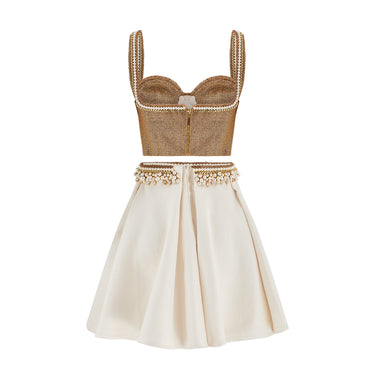 2016 Maison Lilly Ibrahim Couture Textured Gold and Cream Skirt and Top Set