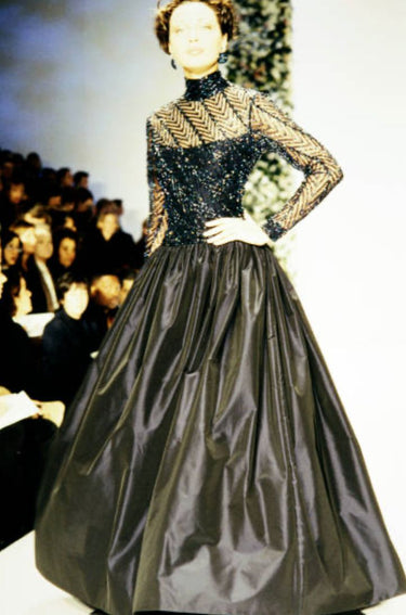 1997 Runway Bob Mackie Navy Blue Embellished Bodice Dress