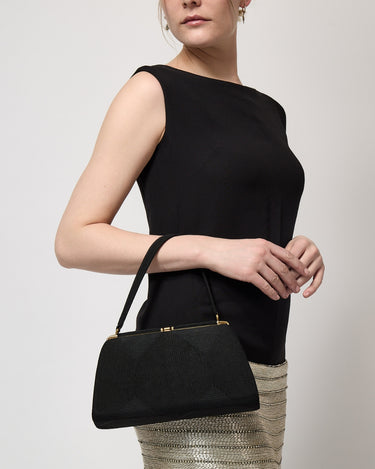 1940s Cordé Black Cord Fabric Top Handle Bag