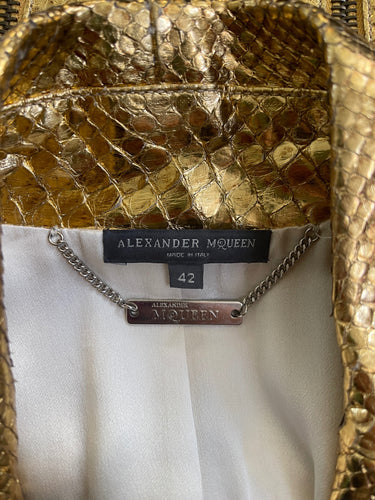 2000s Alexander McQueen Gold Python Leather Biker Jacket