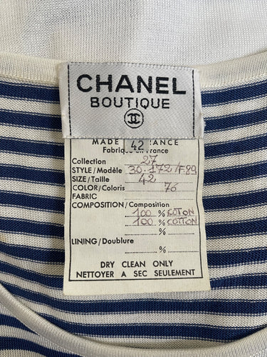 1986 Chanel Blue White Breton Striped Knit Dress