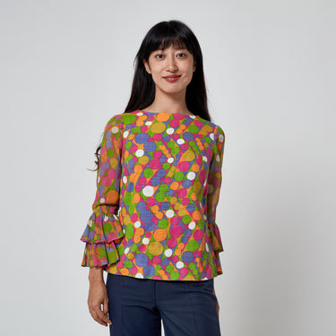 1970s Glen Sportique Polka Dot Print Linen Cotton Blouse