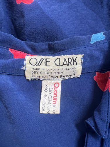 ARCHIVE - 1970s Ossie Clark with Celia Birtwell Print Blue Rayon Floral Shirt
