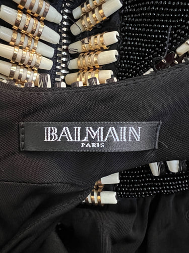 2015 Balmain Cream and Gold Beaded Black Jersey Maxi-Dress