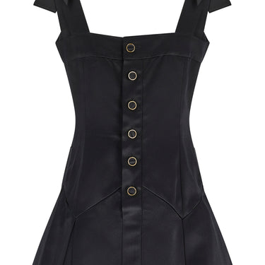 ARCHIVE - 1990 Documented Chanel Black Satin Bow Shoulder Pleated Mini Dress