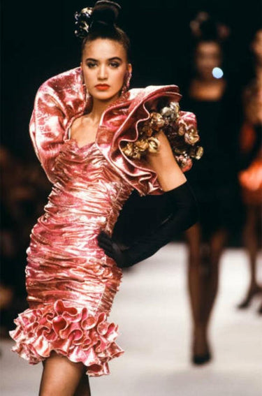 1988 Ungaro Runway Documented Metallic Black Bustle Dress