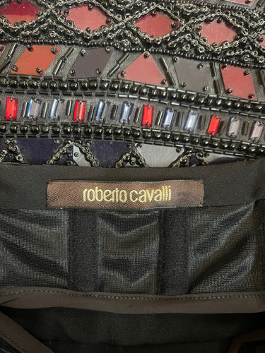 2012 Documented Roberto Cavalli Ombré Black Red Beaded Mini Dress