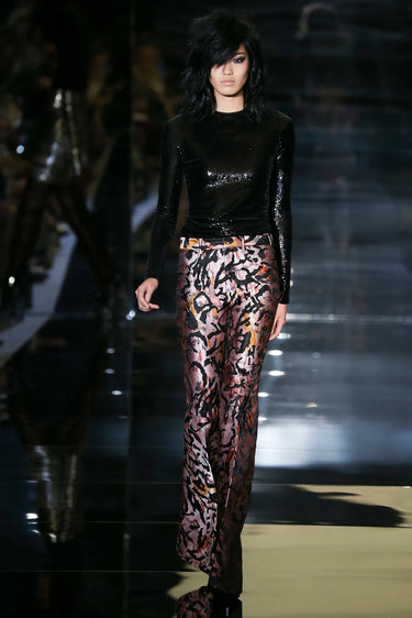 2015 Tom Ford Runway Pink Animal Print Flared Trousers