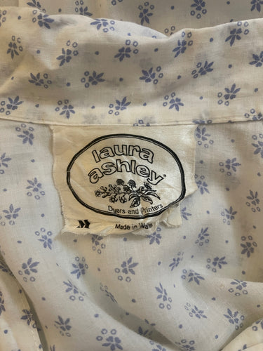 ARCHIVE - 1970s Laura Ashley White Cotton and Blue Cornflower Print Dress