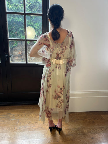 Original 1920s Magasin Du Nord Floral Silk Chiffon Dress