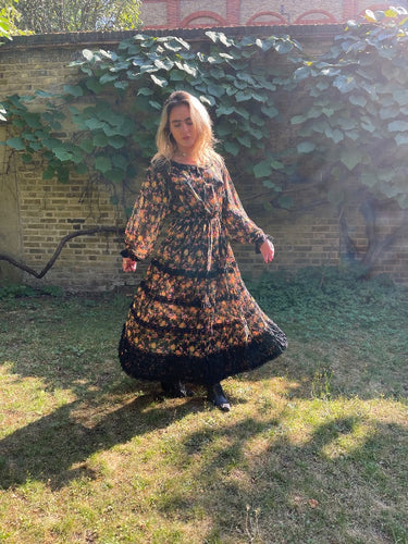 1978 Runway Documented Valentino Floral Black Silk Maxi Dress
