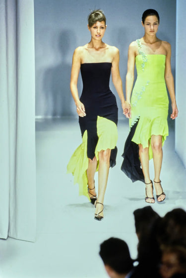 1997 Runway Documented Versace Lime Green Embellished Dress