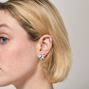 1950s Prong Set Rhinestone Floral Clip On Earrings