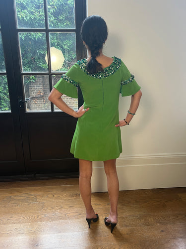 ARCHIVE - 1960s Paola Sidoli Alta Moda Green Beaded Mini Dress