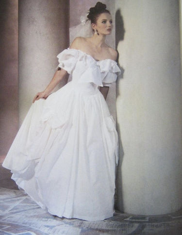ARCHIVE - 1988 Documented Laura Ashley White Embossed Print Wedding Dress