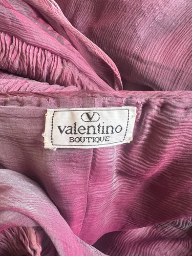 ARCHIVE - 1990 Documented Valentino Purple Iridescent Silk Chiffon Ruched Dress
