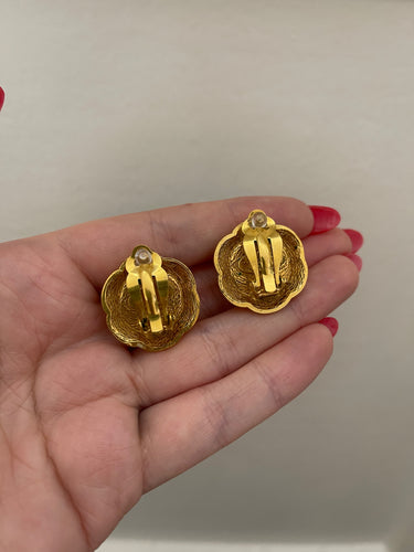 1980s Chanel Gold and Pearl Floral Camelia Earrings