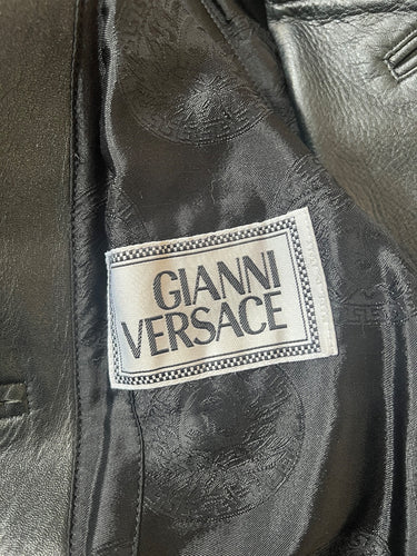 1990s Gianni Versace Black Leather Trench Coat with Medusa Buttons