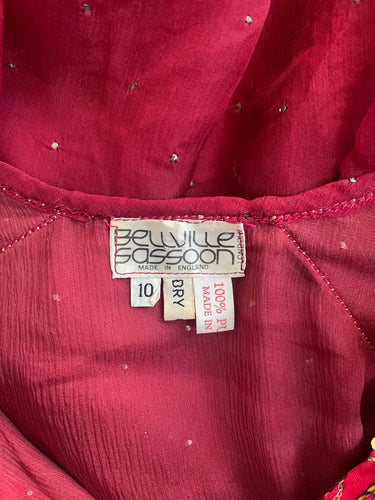 Haut et jupe en mousseline rouge Bellville Sassoon des années 1970