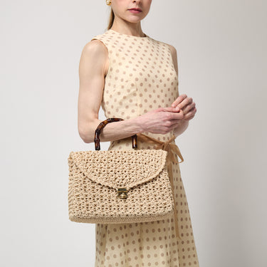 1960s Beige Macrame Bag with Top Handle