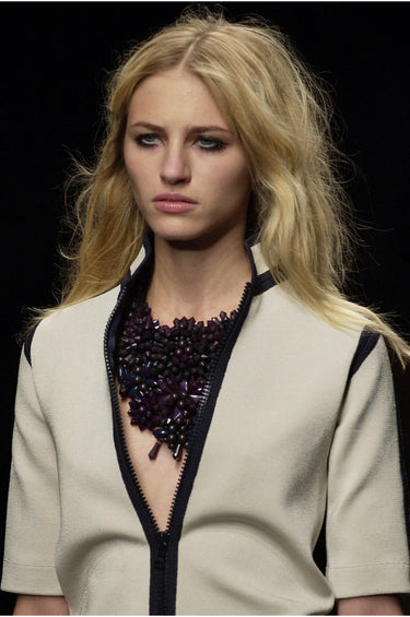 2003 Runway Documented Prada White Beaded Bib Necklace