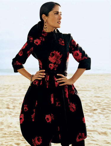 2006 Prada Runway Documented Black Silk and Red Rose Print Dress