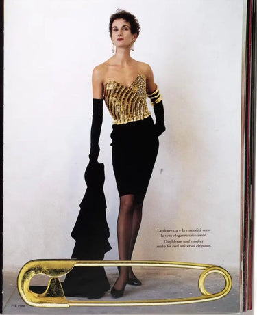 1980s Franco Moschino Black Shirt with Novelty Gold Safety Pins