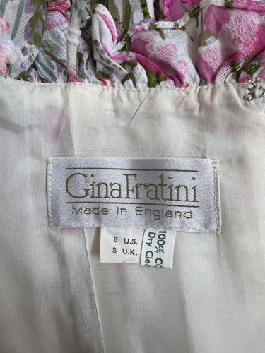 ARCHIVE - 1980s Gina Fratini White Floral Ruffle Skirt Strappy Dress