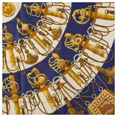 1972 Hermès Navy “Cliquetis” by Julia Abadie 90cm Silk Twill Scarf