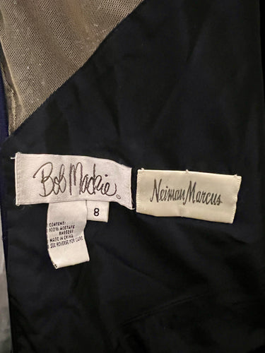 1997 Runway Bob Mackie Navy Blue Embellished Bodice Dress