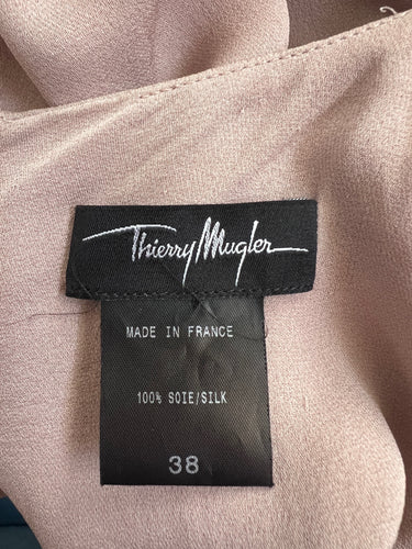 2000s Thierry Mugler Taupe Silk Dress with Studded Shoulders
