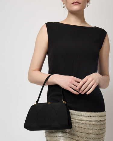1940s Cordé Black Cord Fabric Top Handle Bag