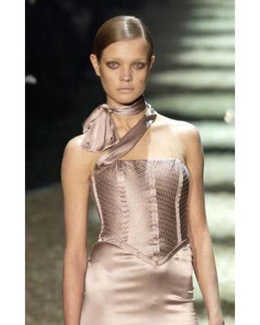 2003 Tom Ford for Gucci Runway Pink Strapless Corset Maxi Dress
