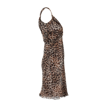2000s Valentino Silk Leopard Print Midi Dress with Crossover