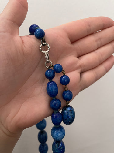 1950s Blue Peking Glass Graduated Beaded Necklace