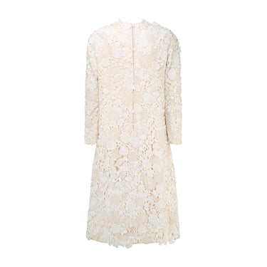 1960s French Couture Cream Guipure Floral Lace Midi Dress