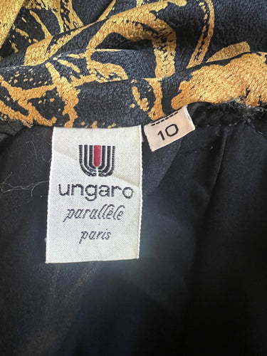 1988 Ungaro Documented Silk Gold and Black Floral Dress
