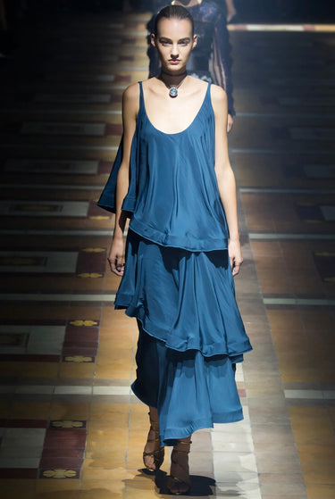 2015 Lanvin by Alber Elbaz Teal Tiered Maxi Dress