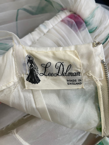 ARCHIVE - 1950s Lee Delman White Organza Hand Painted Maxi Dress
